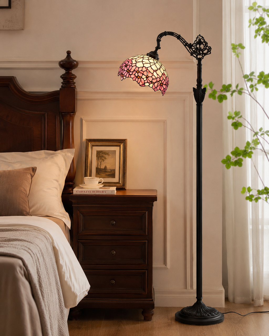 Lampe sur pied fleur de rose