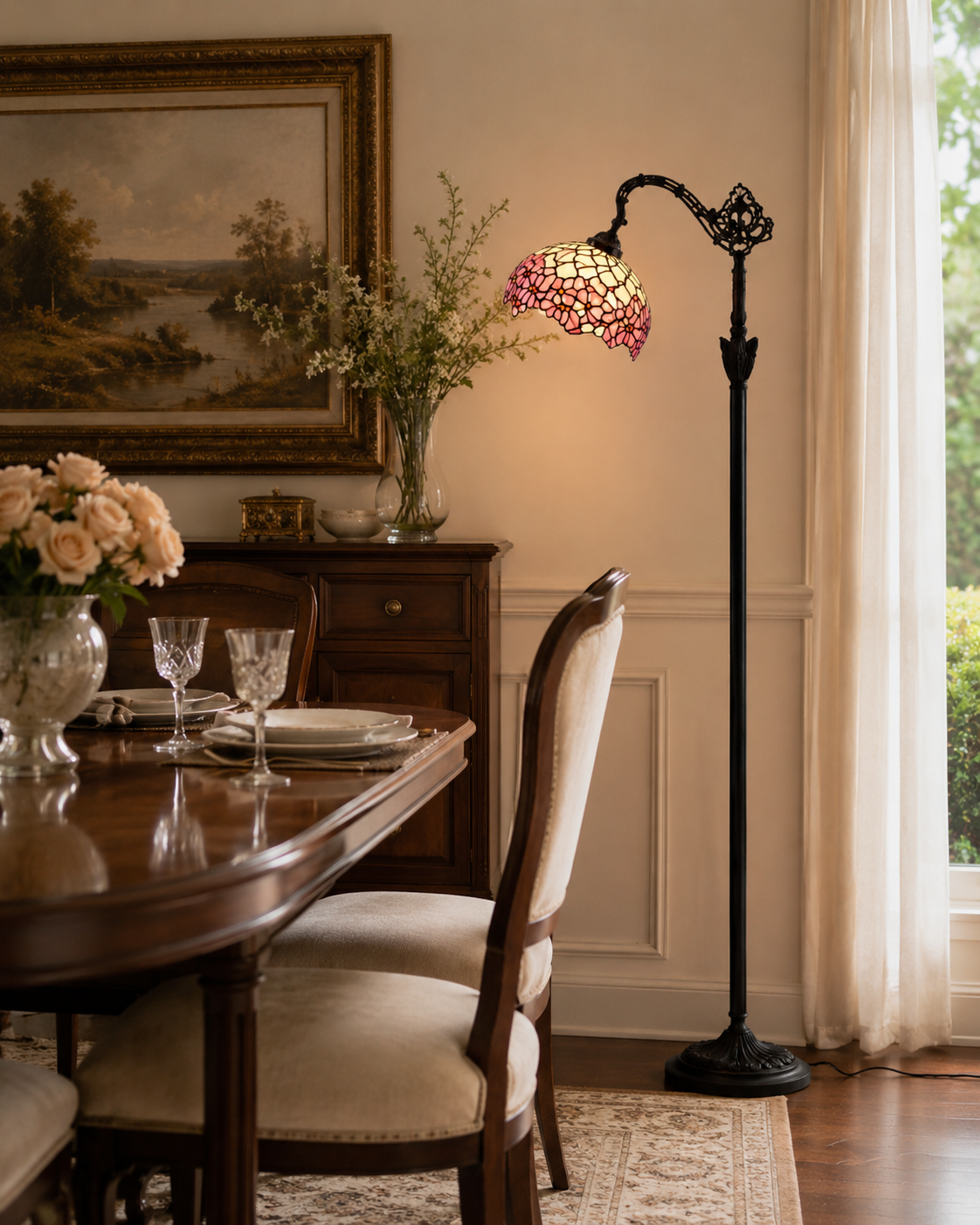 Lampe sur pied fleur de rose