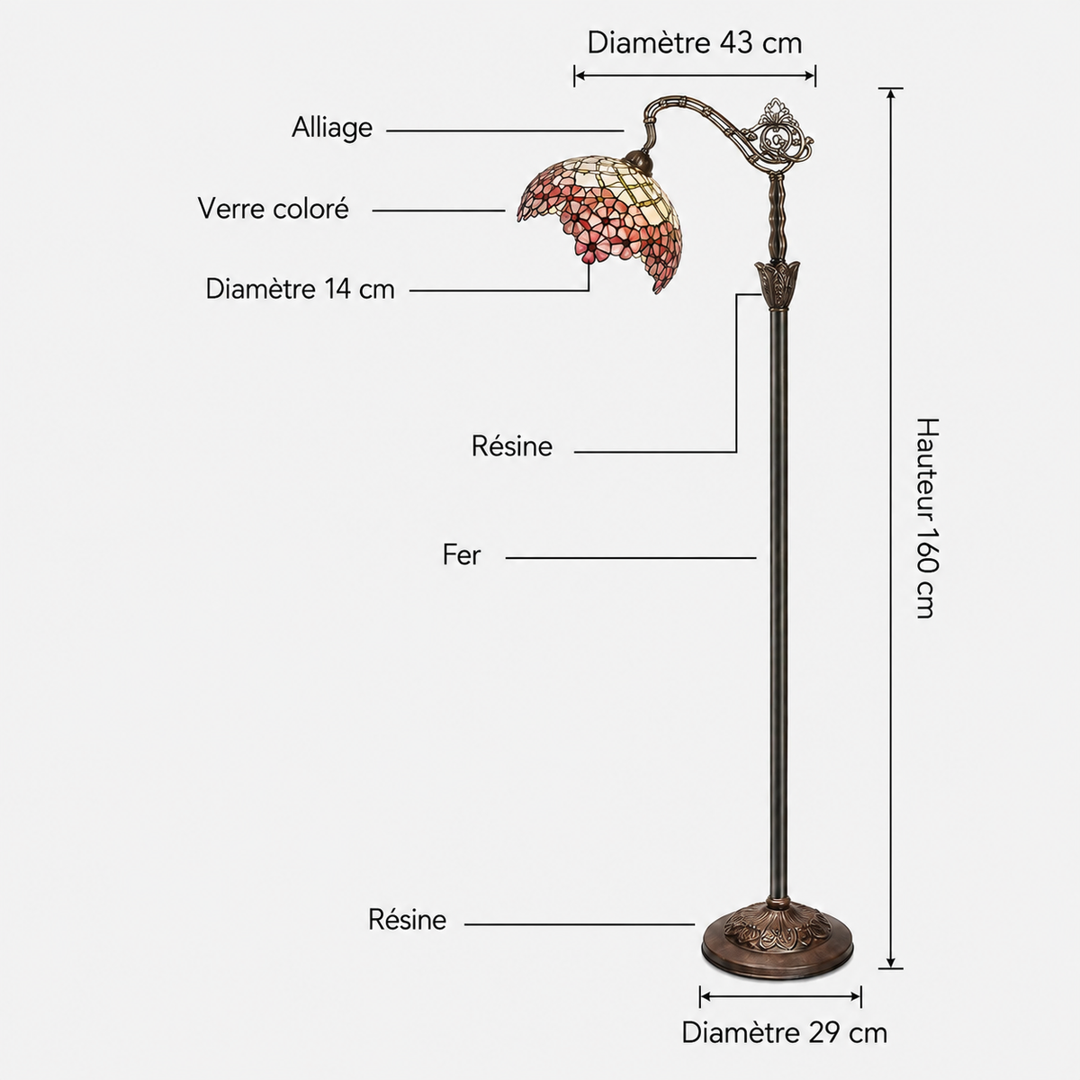 Lampe sur pied fleur de rose